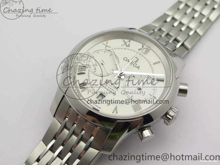0403 HighQuality De Ville Chronograph SS OMF 1:1 Best Edition White Dial On SS Bracelet A 8151